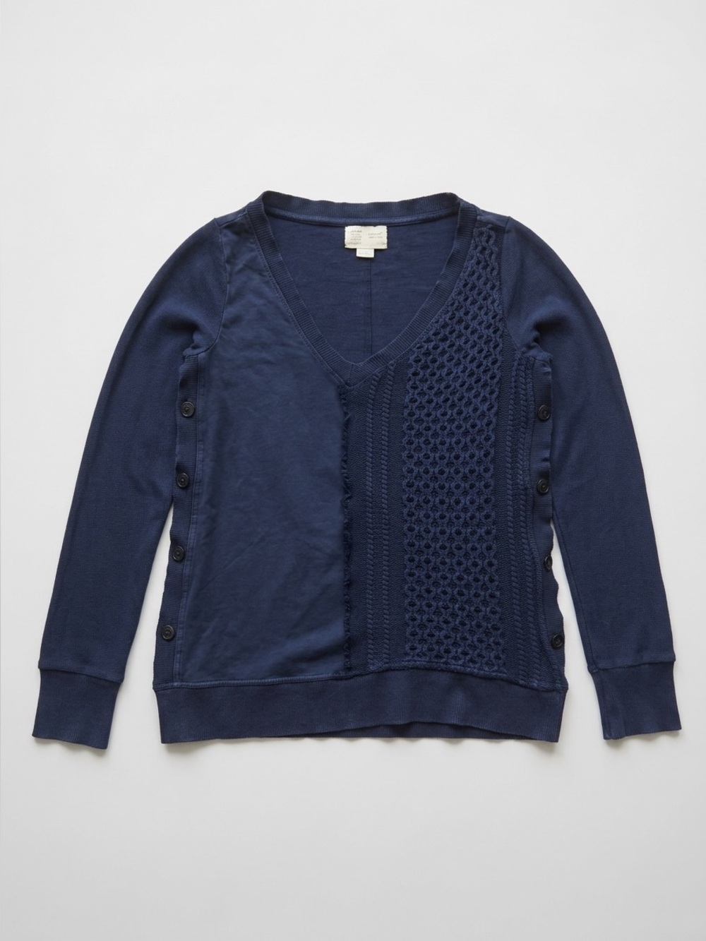 Saturday Sunday brand Women's Navy V-Neck Knit Sweater with Side Button Detail